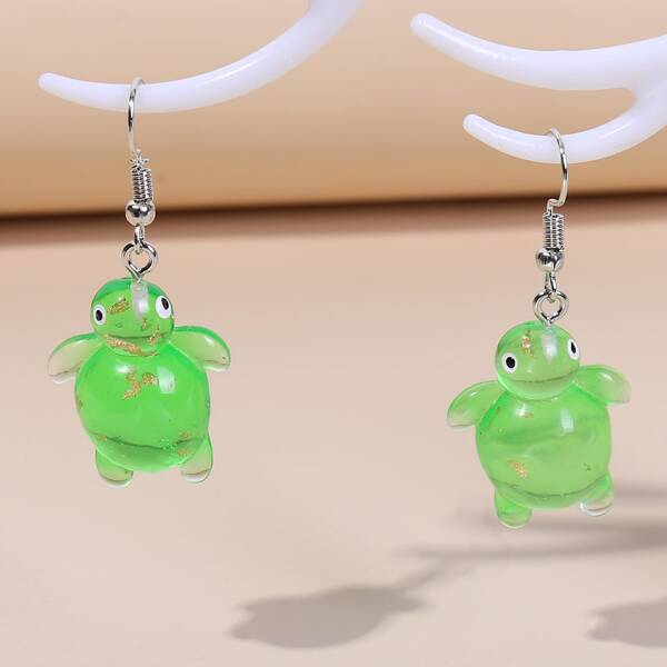 

1pair Cartoon Tortoise Drop Earrings, Green