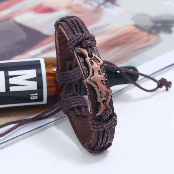 

Men Bat Decor Woven Bracelet, Bronze