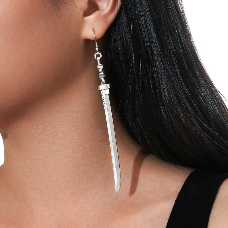 

Sword Drop Earrings, Silver