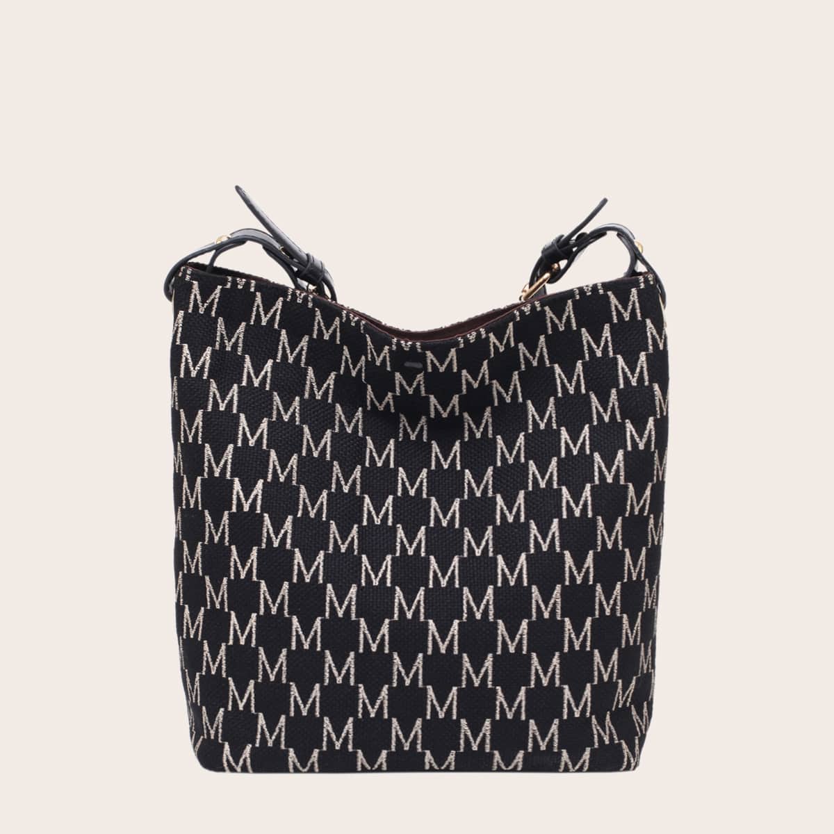 Allover Letter Graphic Shoulder Bag, Black