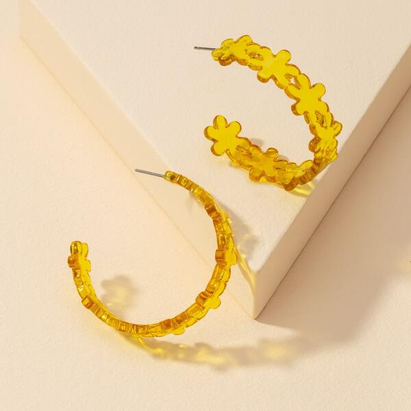 

Flower Decor Cuff Hoop Earrings, Yellow