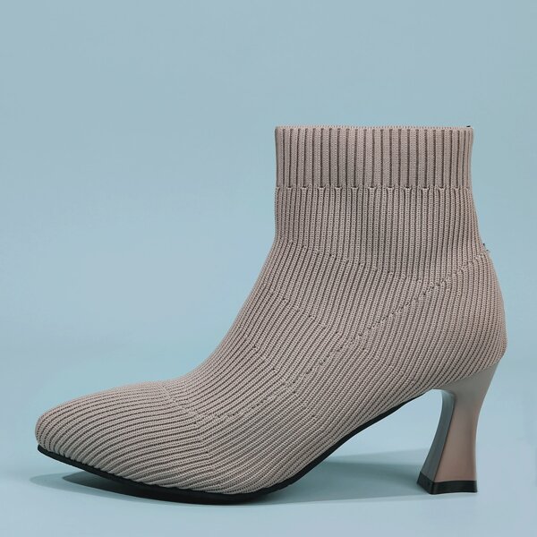 

Point Toe Ribbed Sock Boots, Khaki