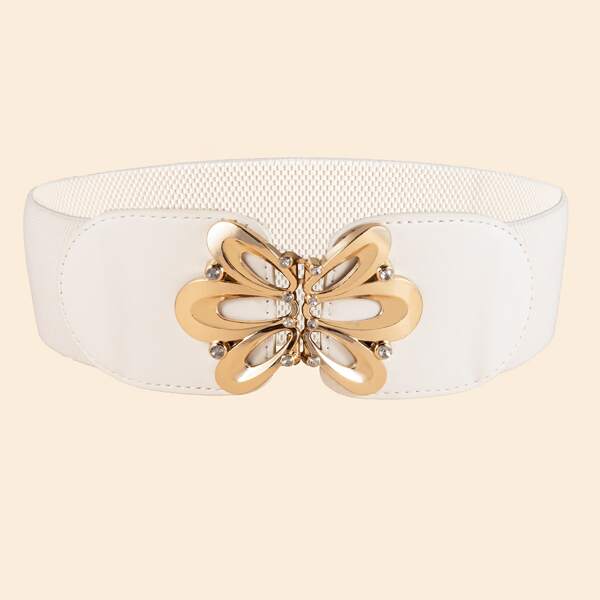 

Flower Decor Wide Belt, White