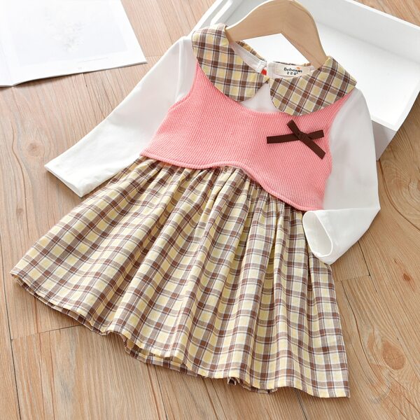 

Toddler Girls Plaid Babydoll Dress & Bow Detail Knit Top, Multicolor