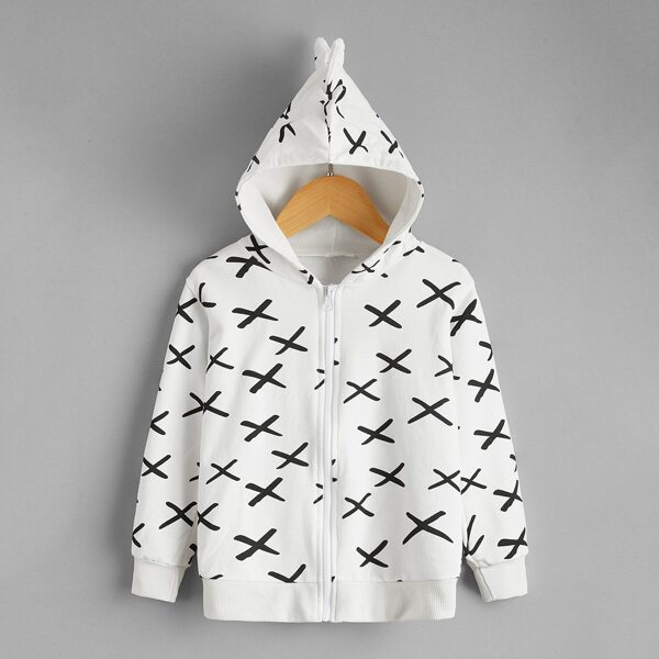 

Toddler Boys Allover Print 3D Patched Zipper Up Hoodie, White