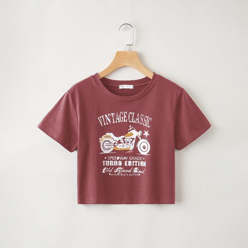 

Letter Motorcycle Graphic Crop Tee, Redwood