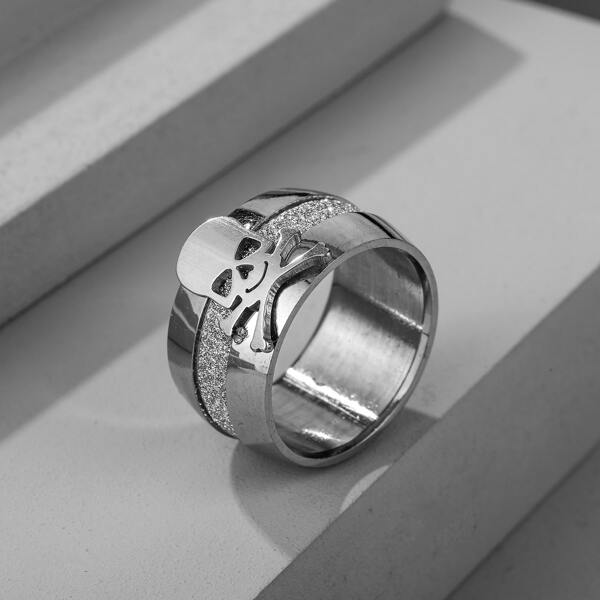 

Men Skull Detail Design Ring, Silver
