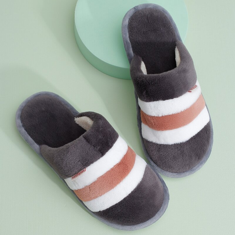 

Guys Color Block Fluffy Slippers, Coffee brown
