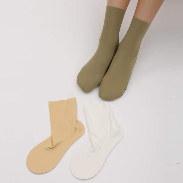 

3pairs Simple Plain Socks, Multicolor