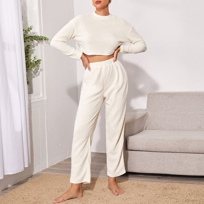 

Solid Shearling PJ Set, White