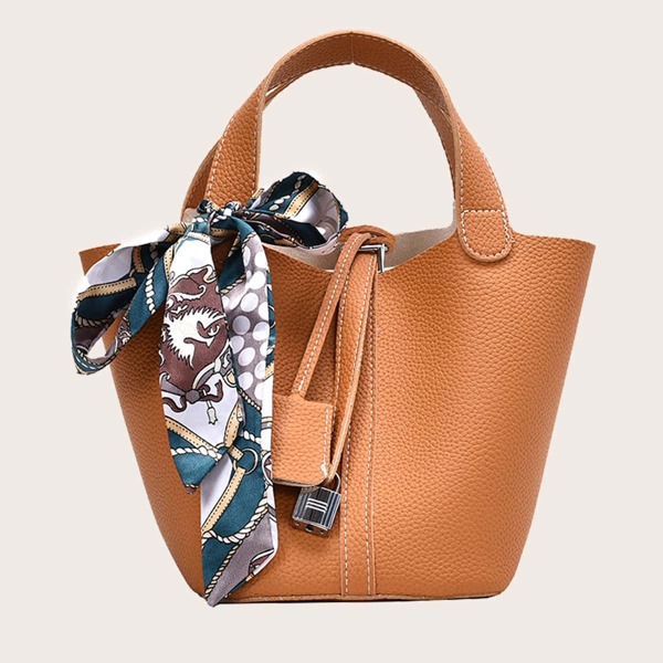 

Twilly Scarf Decor Bucket Bag With Inner Pouch, Yellow