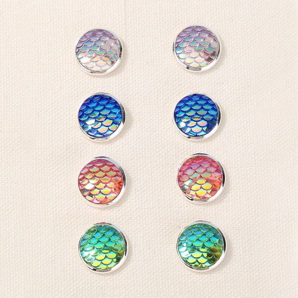 

4pairs Fish Scale Design Stud Earrings, Multicolor