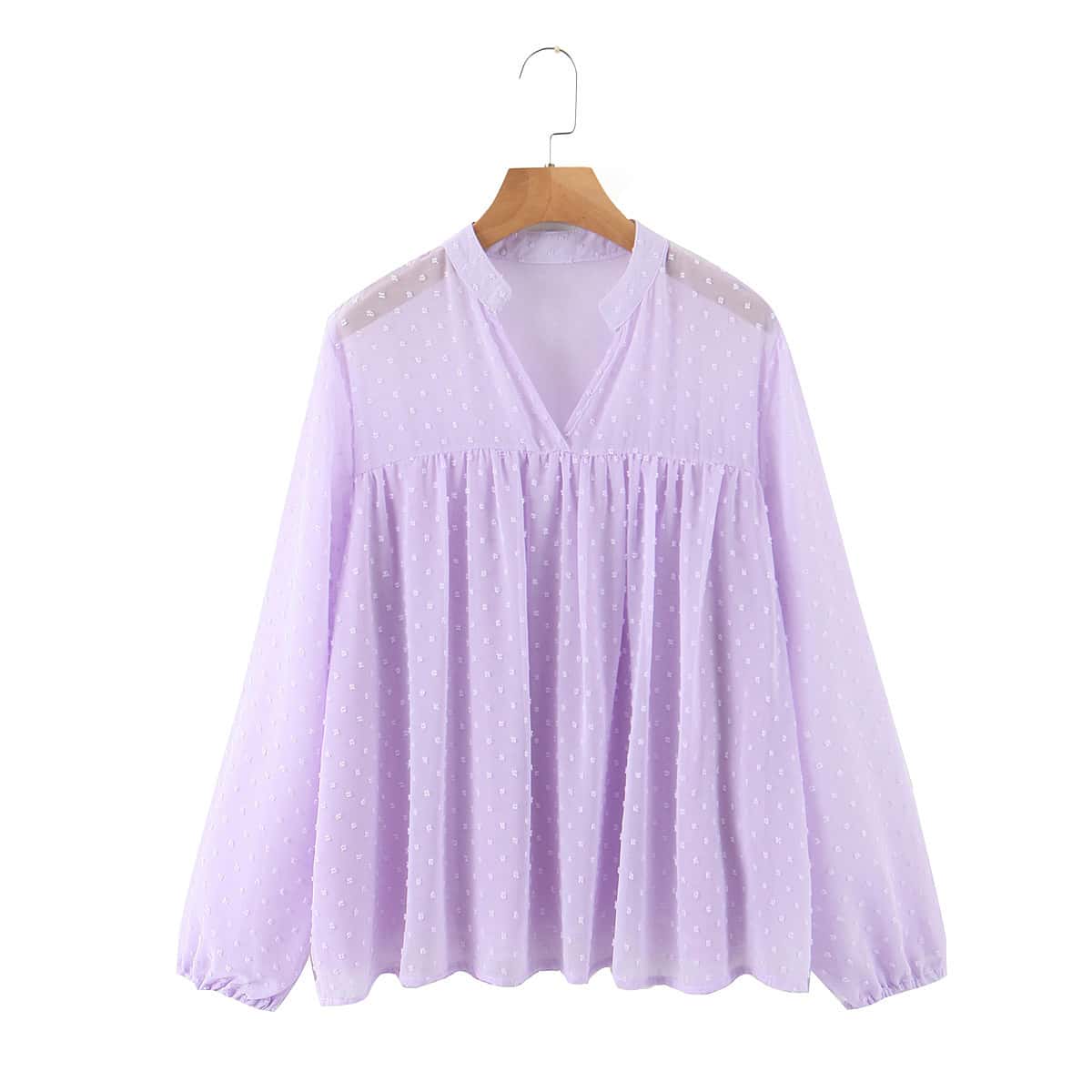 

Swiss Dot Notched Neck Chiffon Babydoll Blouse, Lilac purple