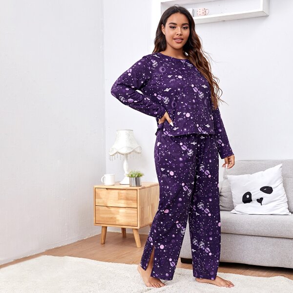 

Plus Galaxy Print PJ Set, Purple
