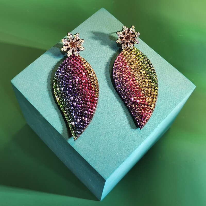 

Rhinestone Leaf Drop Earrings, Multicolor