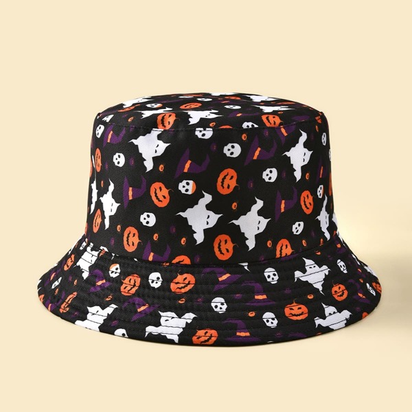 

Pumpkin & Ghost Print Bucket Hat, Multicolor