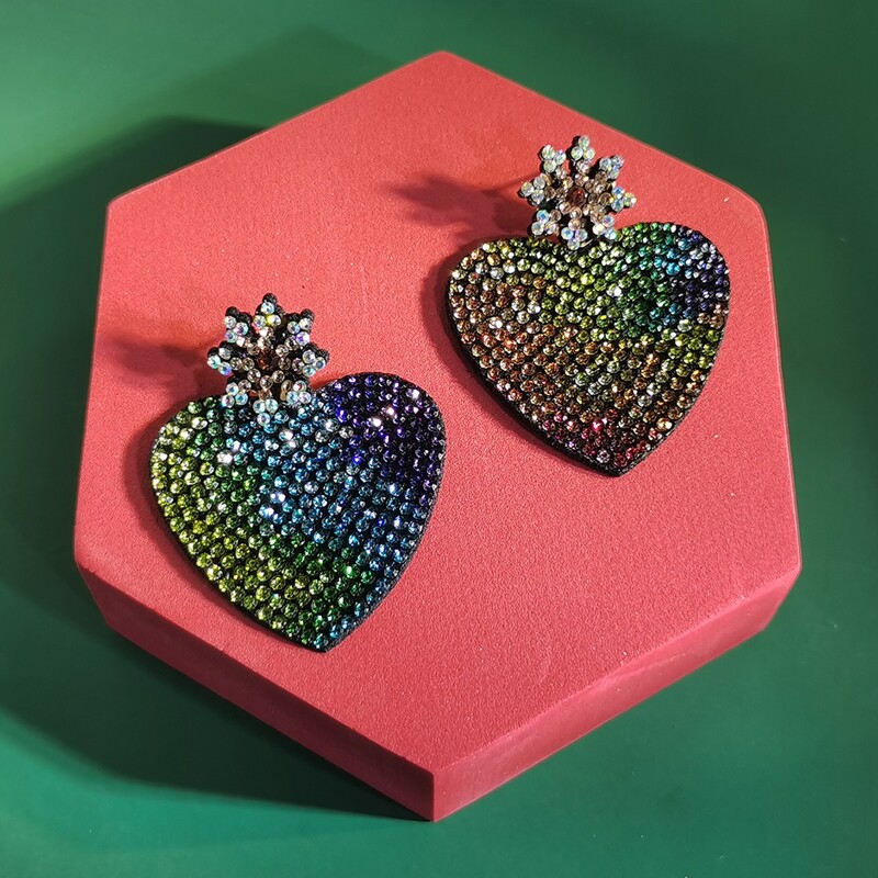 

Rhinestone Heart Drop Earrings, Multicolor
