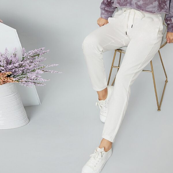 

French Terry High-Rise Drawstring Lounge Pants, White