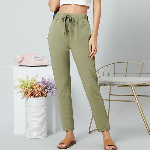 

French Terry Drawstring Waist Sweatpants, Olive green