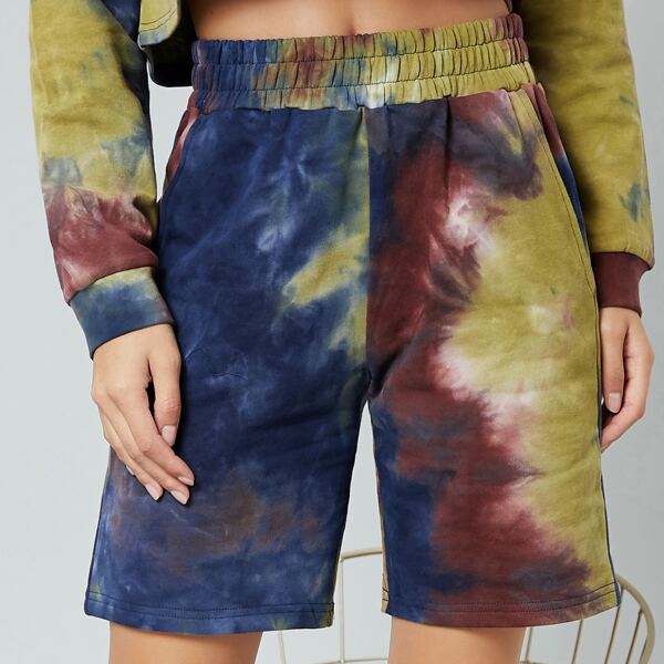 

Tie-Dye French Terry High-Rise Shorts, Multicolor
