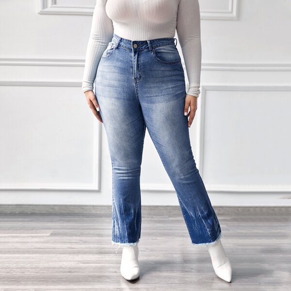 

Plus Curvy High Waist Flare Leg Jeans, Medium wash