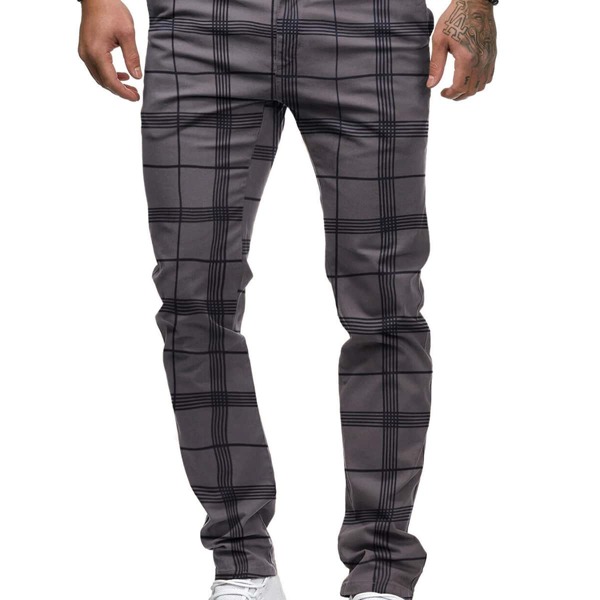 

Men Plaid Straight Leg Pants, Grey