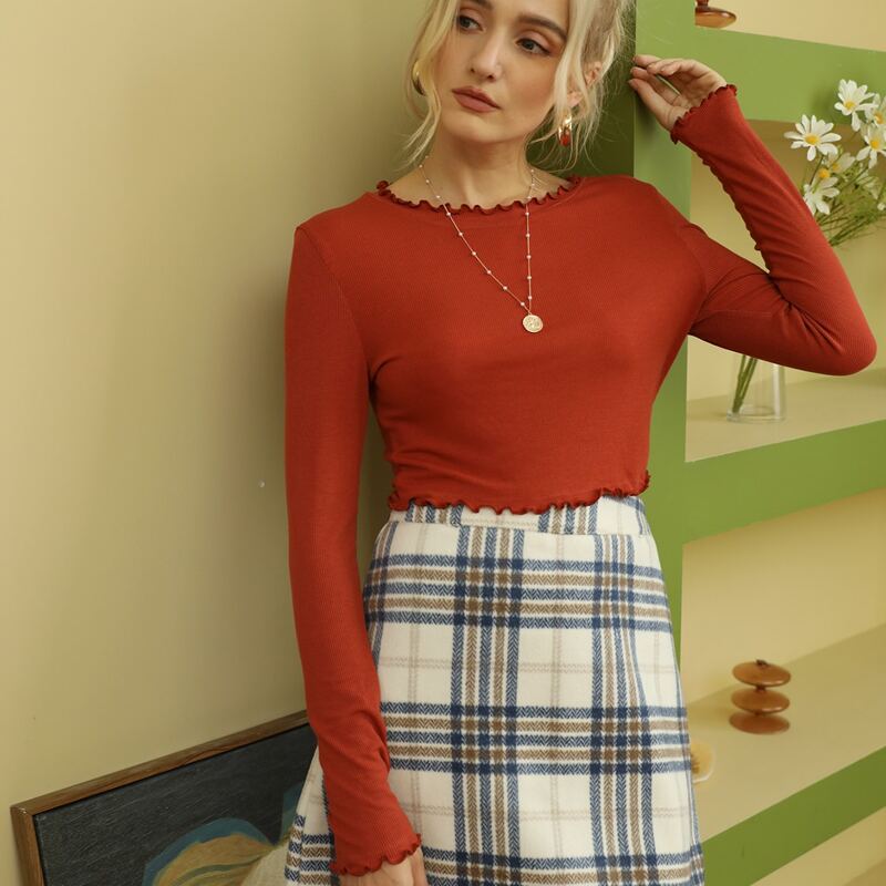 

Solid Lettuce Trim Crop Tee, Rust brown