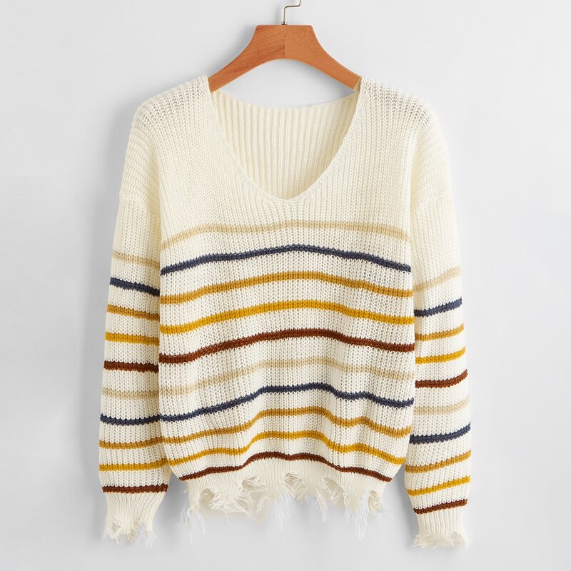 

Striped Distressed Sweater, Multicolor