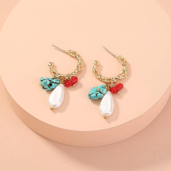 

Faux Pearl & Turquoise Drop Earrings, Multicolor