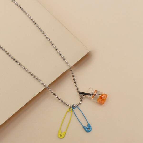

Safety Pin Pendant Necklace, Multicolor