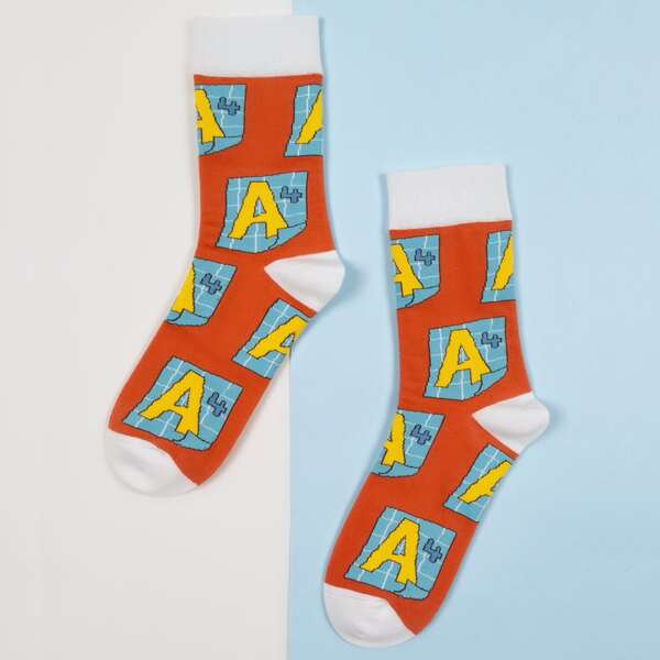 

Letter Graphic Socks, White orange