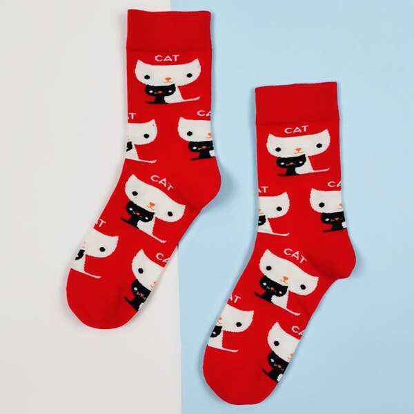 

Cartoon Graphic Socks, Red