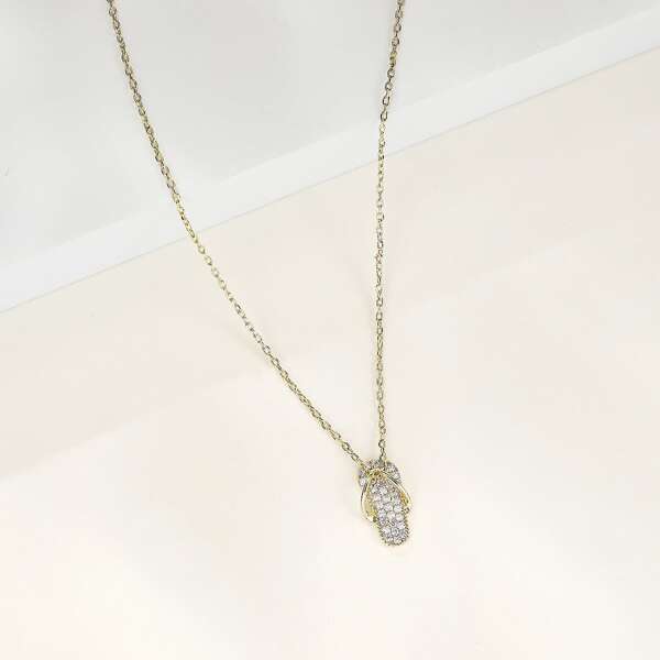 

Rhinestone Slipper Charm Necklace, Gold