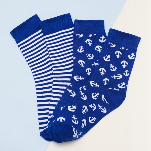 

2pairs Cartoon Graphic Socks, Royal blue
