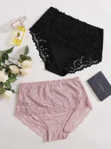 2 Packs Plus Size Floral Lace Panty Set - Multicolor - View 1