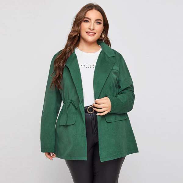 

Plus Single Button Drawstring Waist Blazer, Dark green