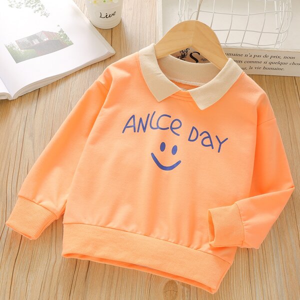 

Toddler Girls Contrast Collar Letter Graphic Sweatshirt, Orange
