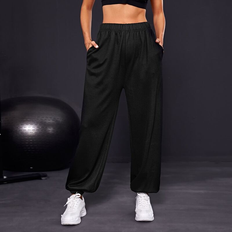 

Elastic Waist Solid Sweatpants, Black