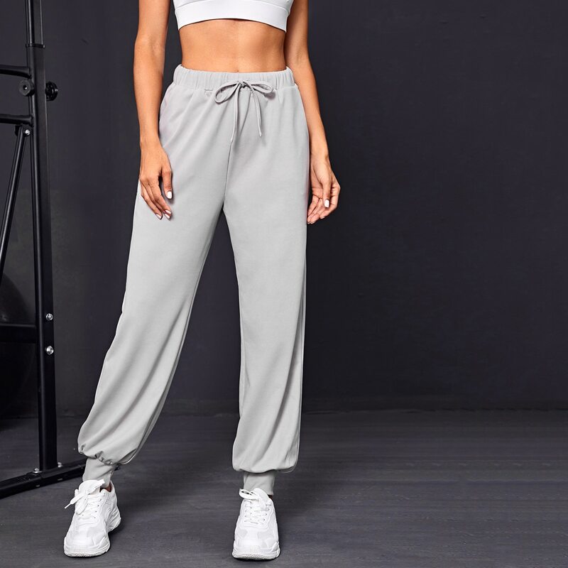 

Drawstring Waist Slant Pocket Sports Pants, Light grey