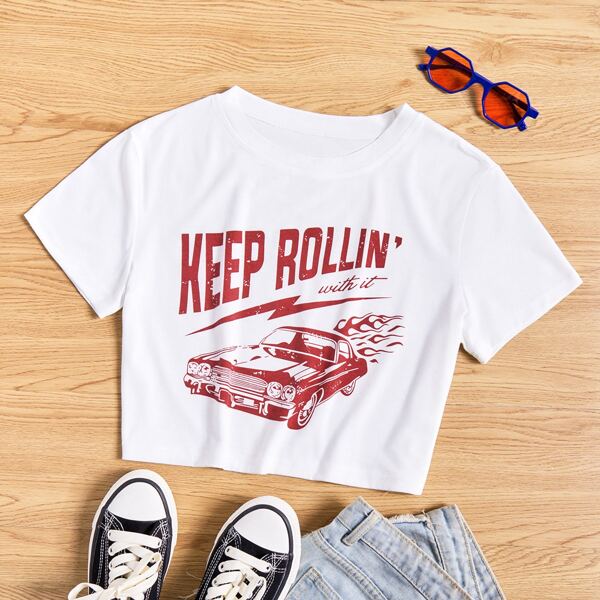 

Plus Car & Slogan Graphic Tee, White