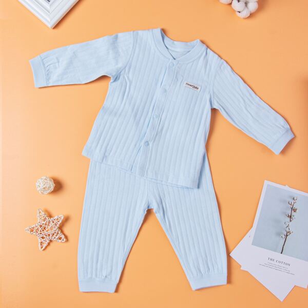 

Baby Boy Letter Patched Button Front & Pants, Baby blue