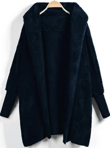 SHEIN LUNE 前開式連帽羊羔絨外套 - 藏蓝色 - 查看 1