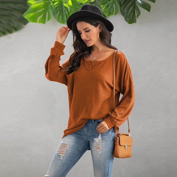 

Solid Pocket Front Oversized Tee, Burnt orange