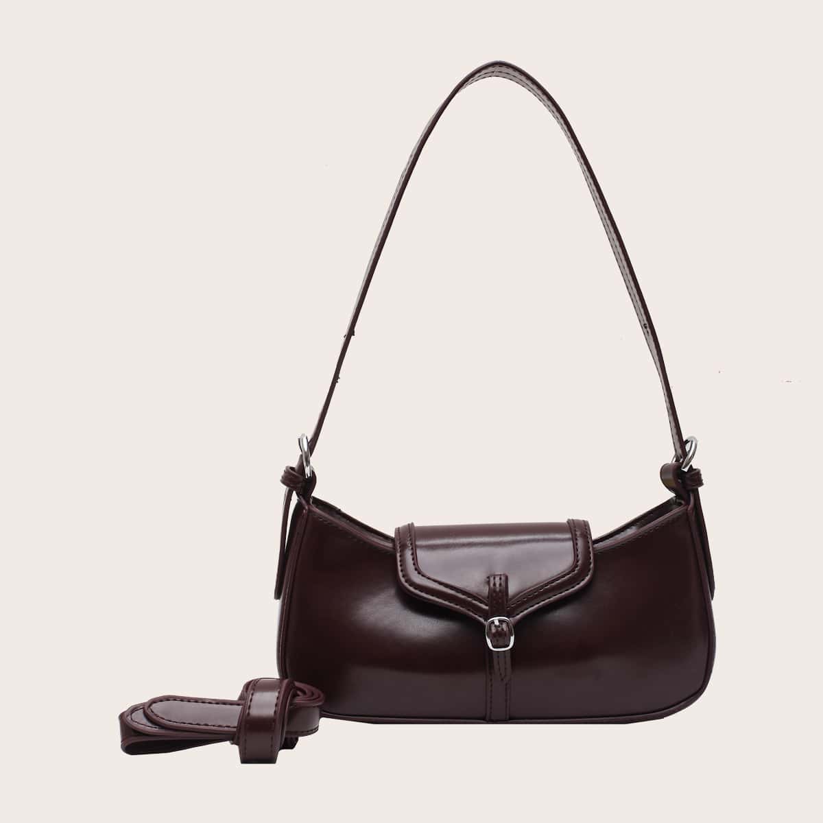 

Pin Buckle Decor Baguette Bag, Burgundy