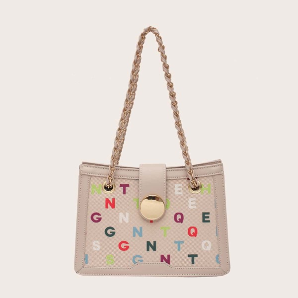 

Colorful Letter Graphic Shoulder Bag, Khaki