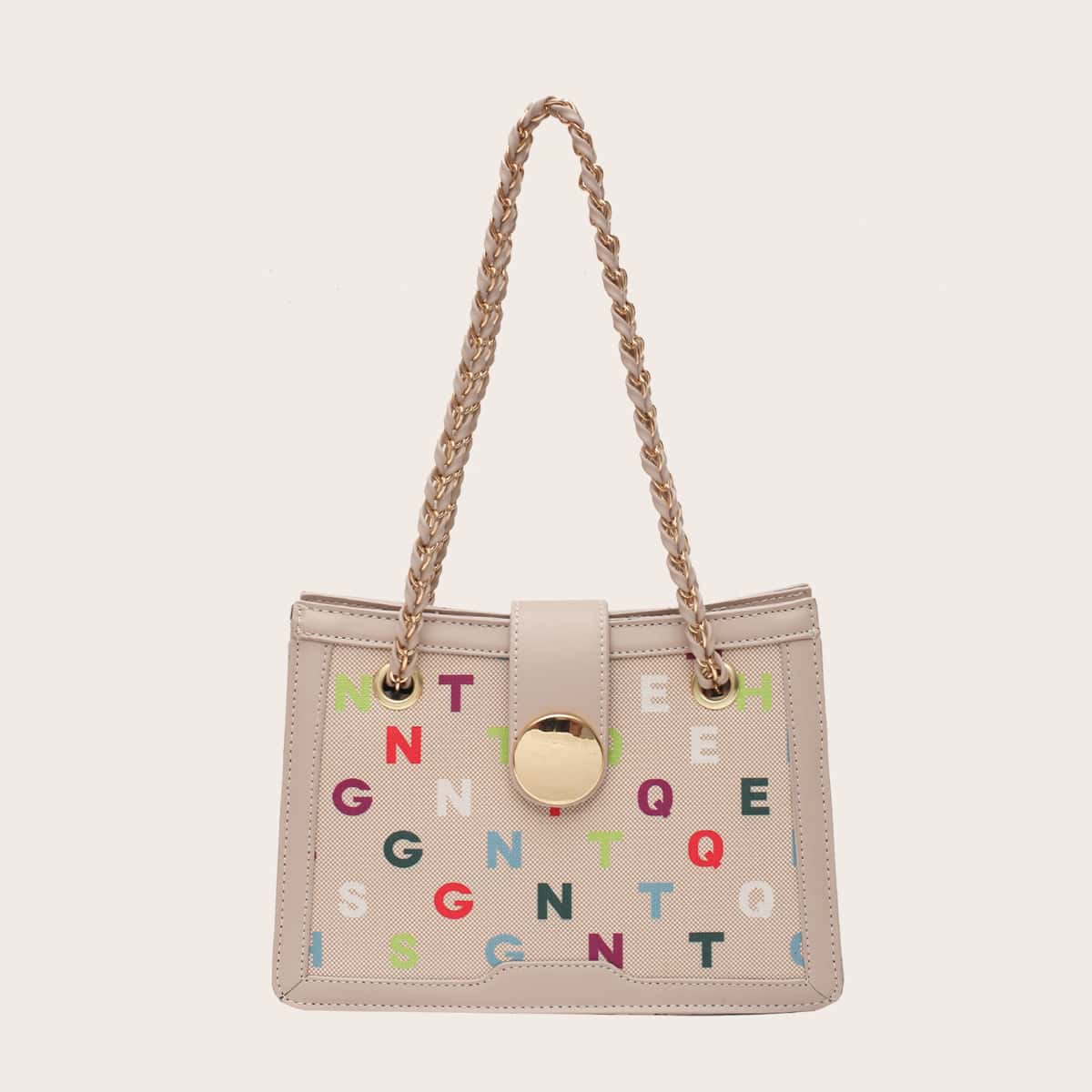 

Colorful Letter Graphic Shoulder Bag, Khaki