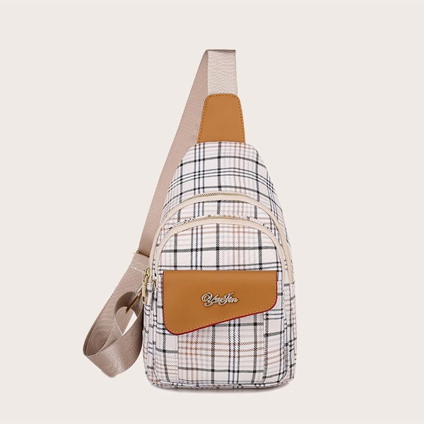 

Plaid Sling Bag, Beige