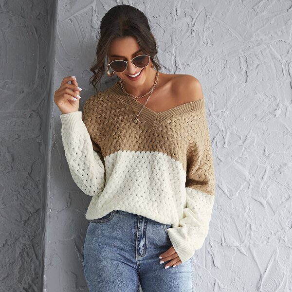 

Drop Shoulder Color Block Sweater, Multicolor