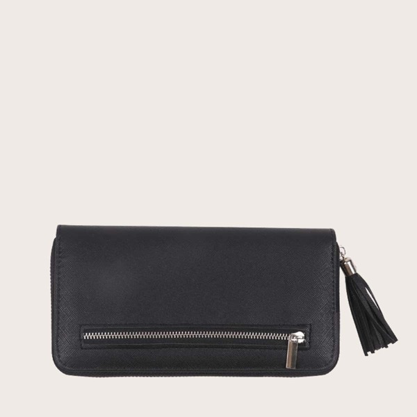 

Tassel Decor Purse With Card Holder, Black