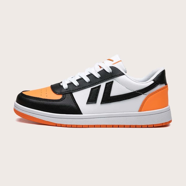 

Men Color Block Lace-up Front Skate Shoes, Orange